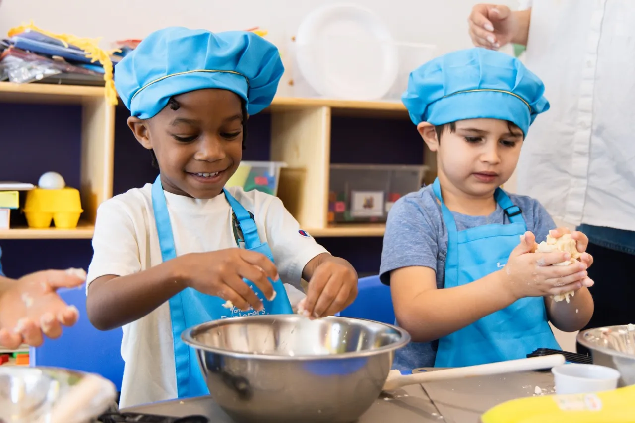 Children in cooking enrichment program